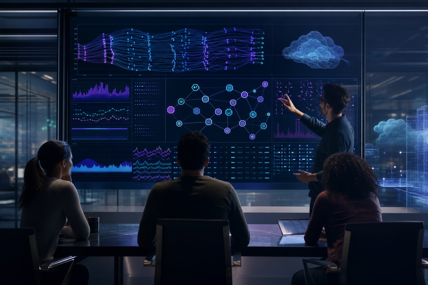 Technology consultant guiding a team through operational data